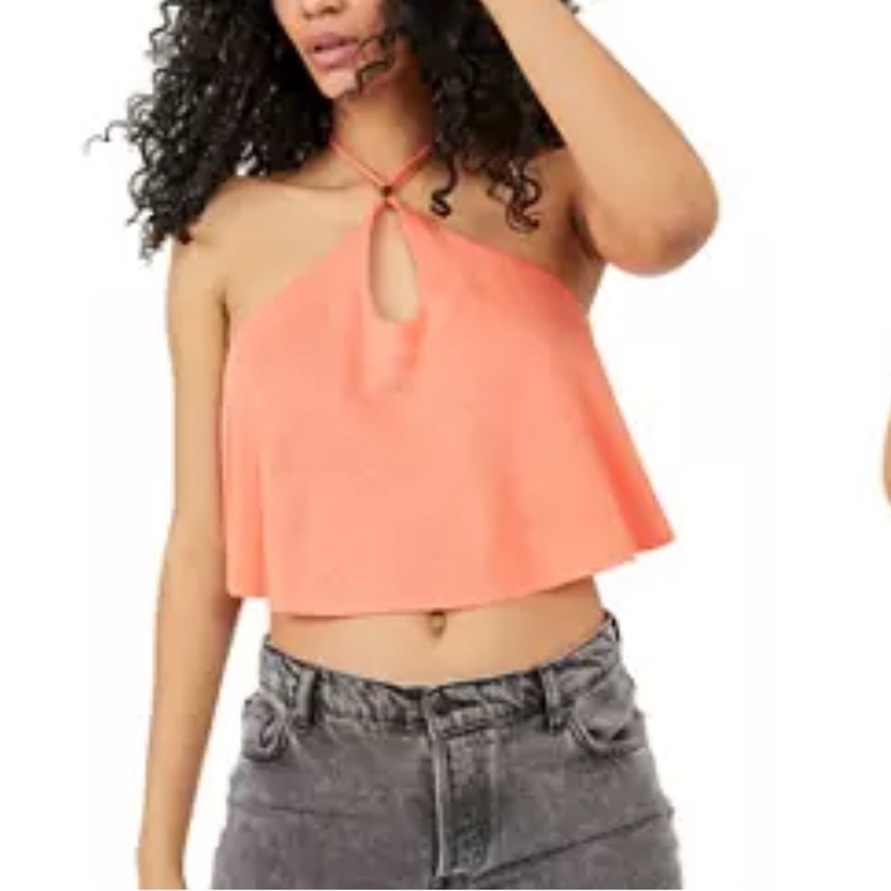 Free People Long Weekend Linen Knitted Halter Tank Top - Picture 2 of 12